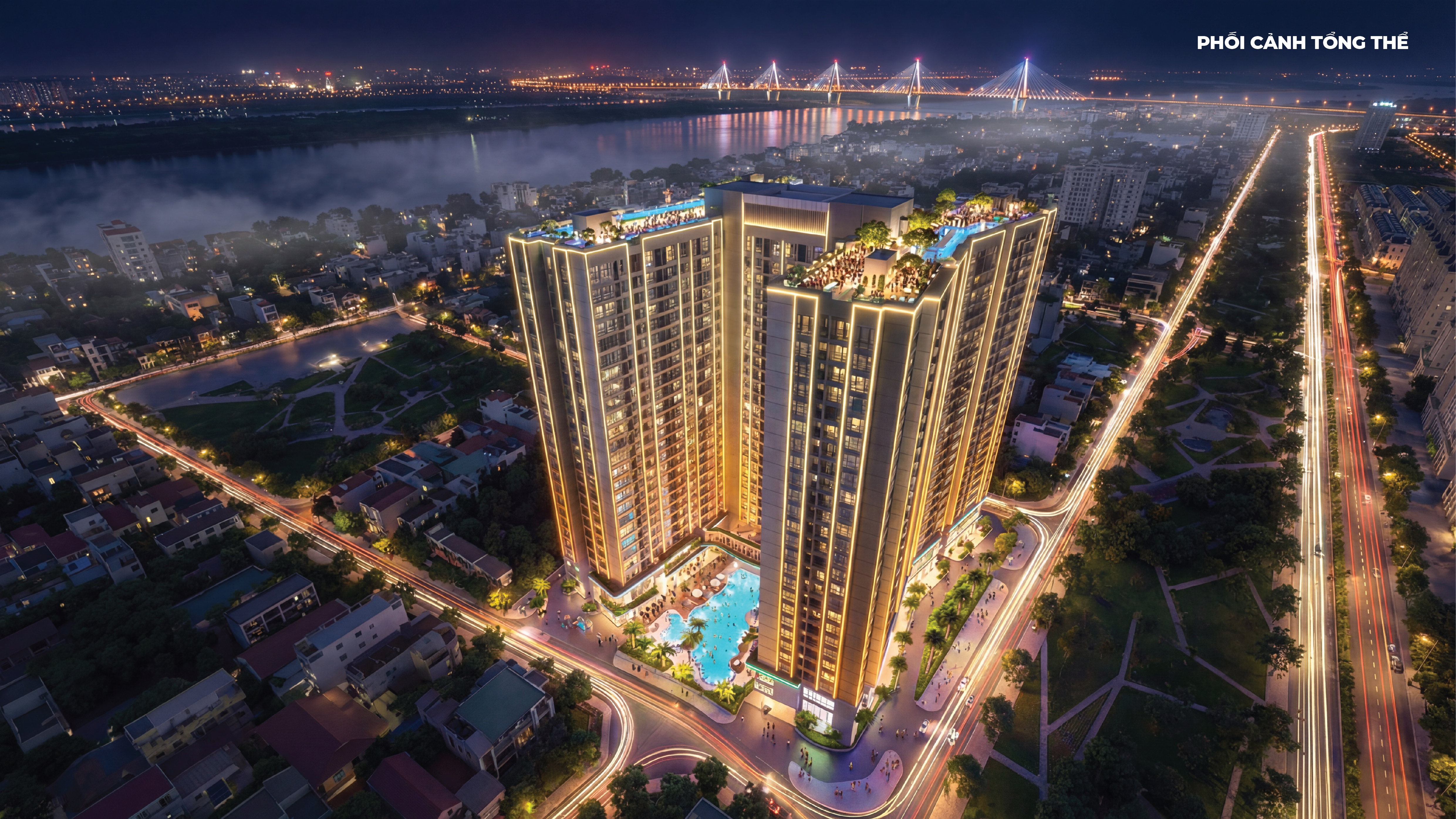 Phối cảnh tổng thể Sunshine River Park về đêm